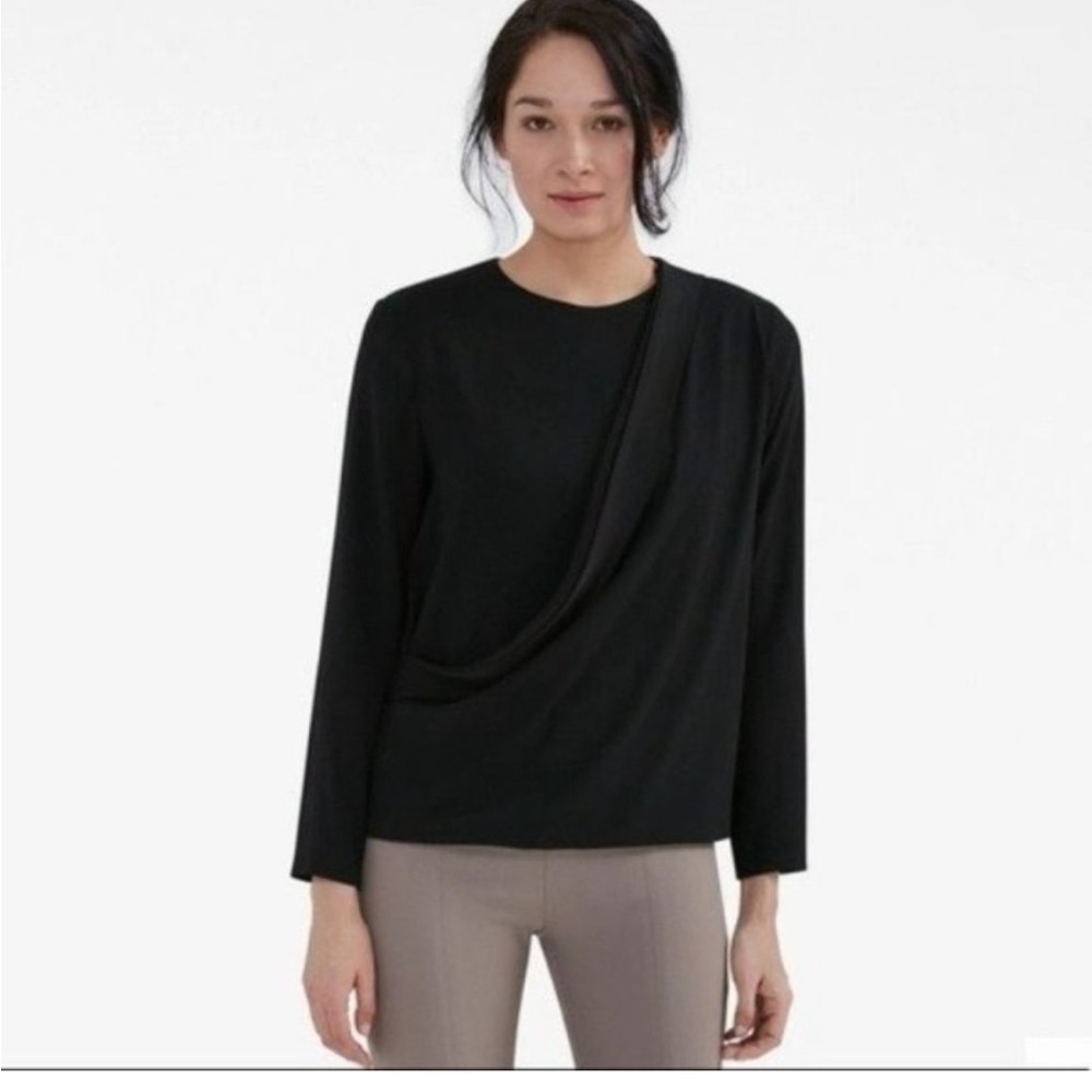MM Lafleur Mathilde Drape-Front Long-Sleeve Blouse in Black, Size L